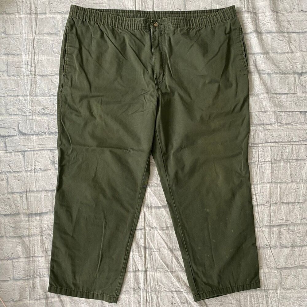 Puritan men XL cotton blend pull on casual chino pants olive green
